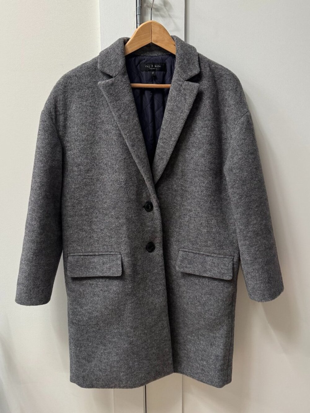Rag & Bone Grey Wool Blend Oversized Coat with Quilted Lining XXS